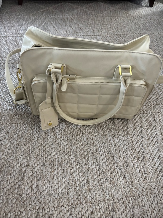 Handbags - Cream Quilted Leather Tote Bag with Gold Hardware